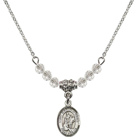 Sterling Silver Saint Martin of Tours Birthstone Necklace with Crystal Beads - 9200