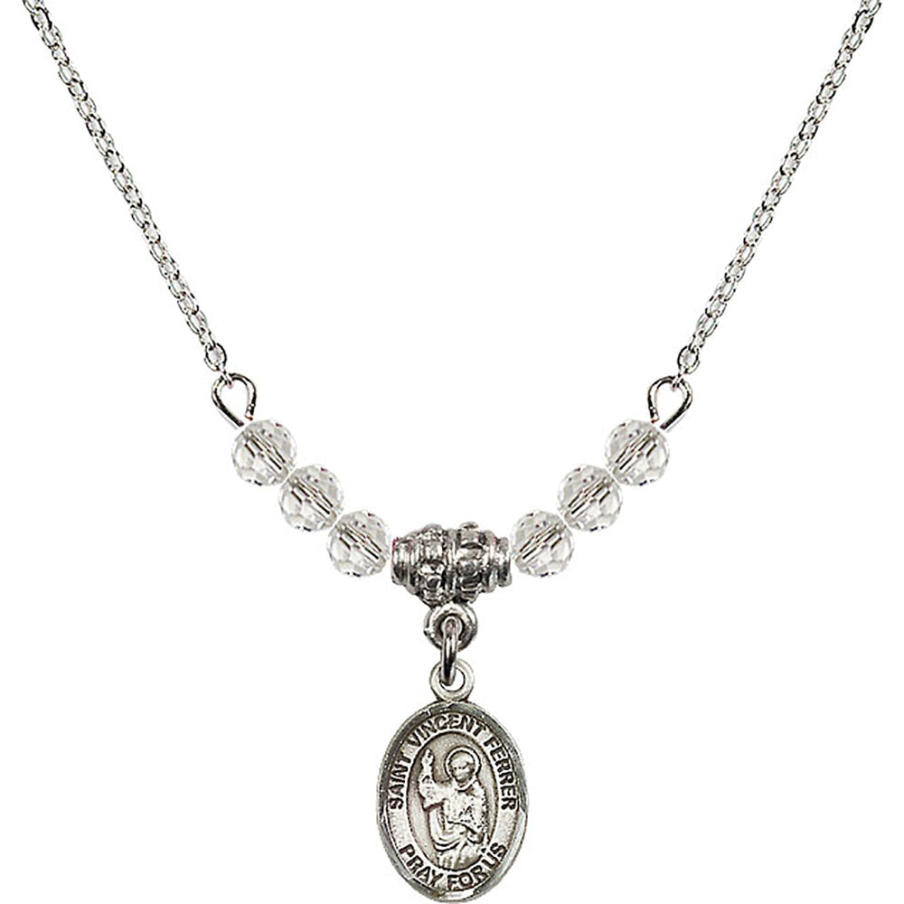 Sterling Silver Saint Vincent Ferrer Birthstone Necklace with Crystal Beads - 9201
