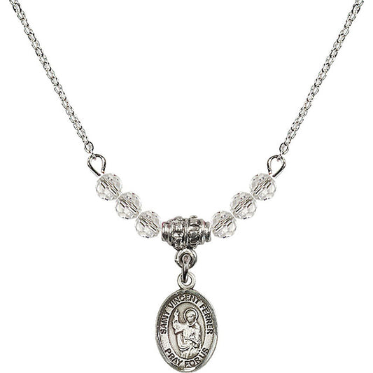 Sterling Silver Saint Vincent Ferrer Birthstone Necklace with Crystal Beads - 9201