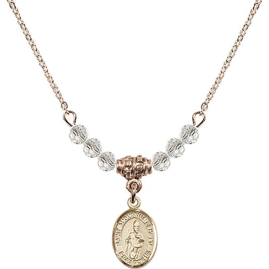14kt Gold Filled Saint Augustine of Hippo Birthstone Necklace with Crystal Beads - 9202