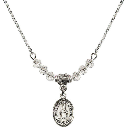 Sterling Silver Saint Augustine of Hippo Birthstone Necklace with Crystal Beads - 9202