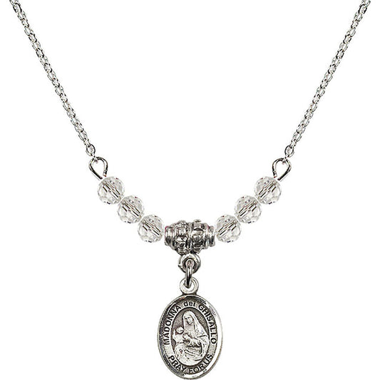Sterling Silver Madonna del Ghisallo Birthstone Necklace with Crystal Beads - 9203