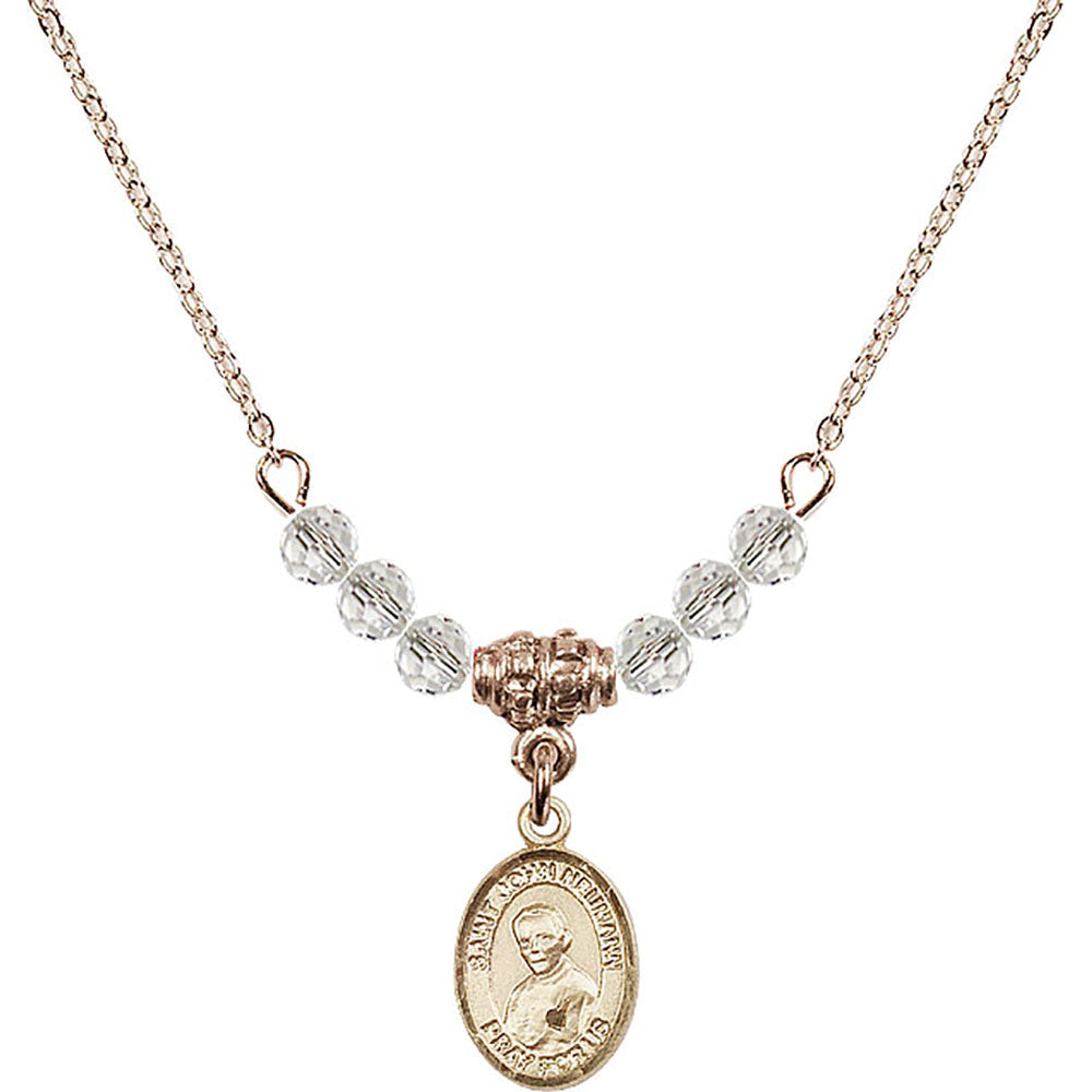 14kt Gold Filled Saint John Neumann Birthstone Necklace with Crystal Beads - 9204
