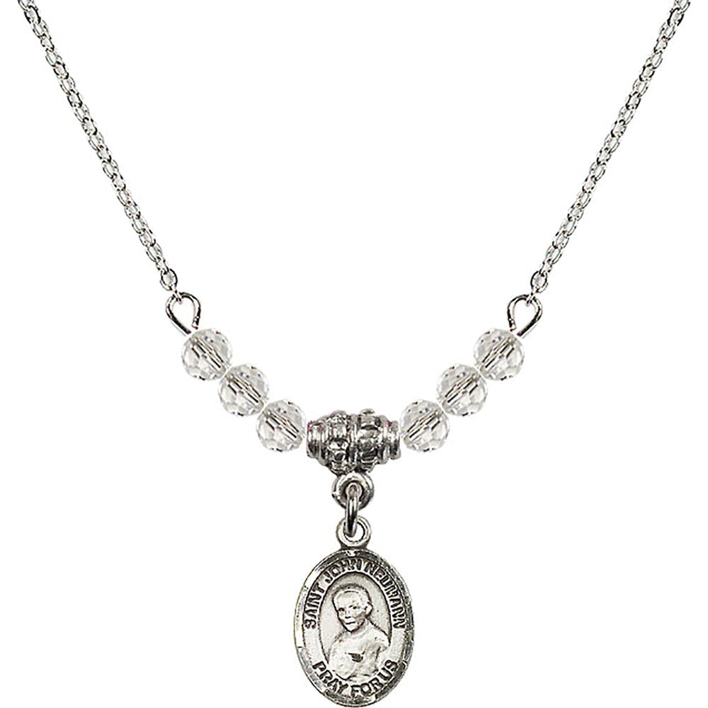 Sterling Silver Saint John Neumann Birthstone Necklace with Crystal Beads - 9204