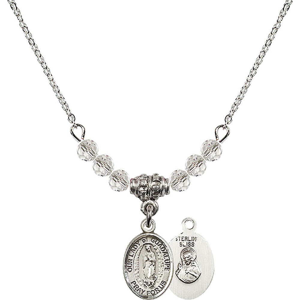 Sterling Silver Our Lady of Guadalupe Birthstone Necklace with Crystal Beads - 9206