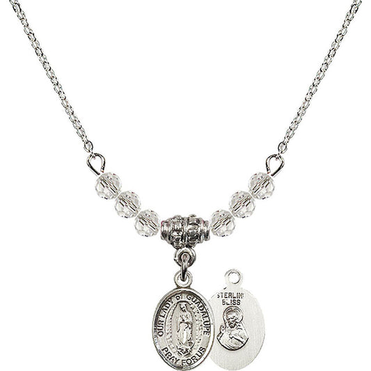 Sterling Silver Our Lady of Guadalupe Birthstone Necklace with Crystal Beads - 9206