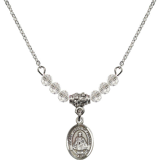 Sterling Silver Infant of Prague Birthstone Necklace with Crystal Beads - 9207