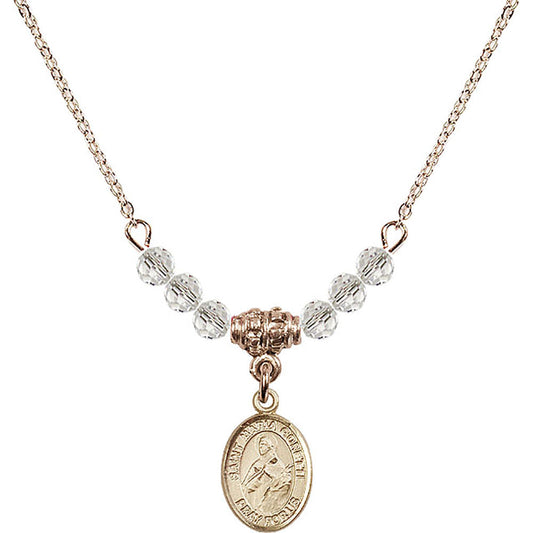 14kt Gold Filled Saint Maria Goretti Birthstone Necklace with Crystal Beads - 9208