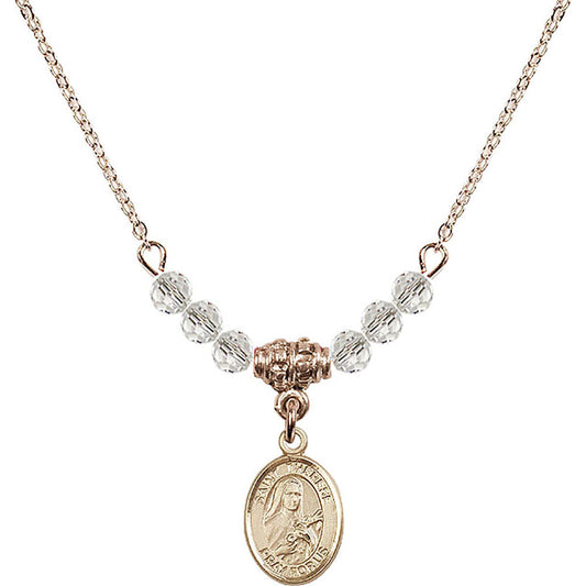 14kt Gold Filled Saint Therese of Lisieux Birthstone Necklace with Crystal Beads - 9210