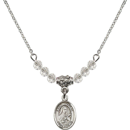 Sterling Silver Saint Therese of Lisieux Birthstone Necklace with Crystal Beads - 9210