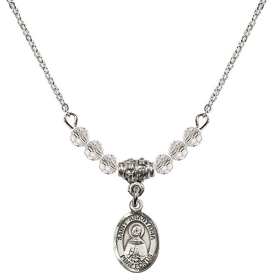 Sterling Silver Saint Anastasia Birthstone Necklace with Crystal Beads - 9213