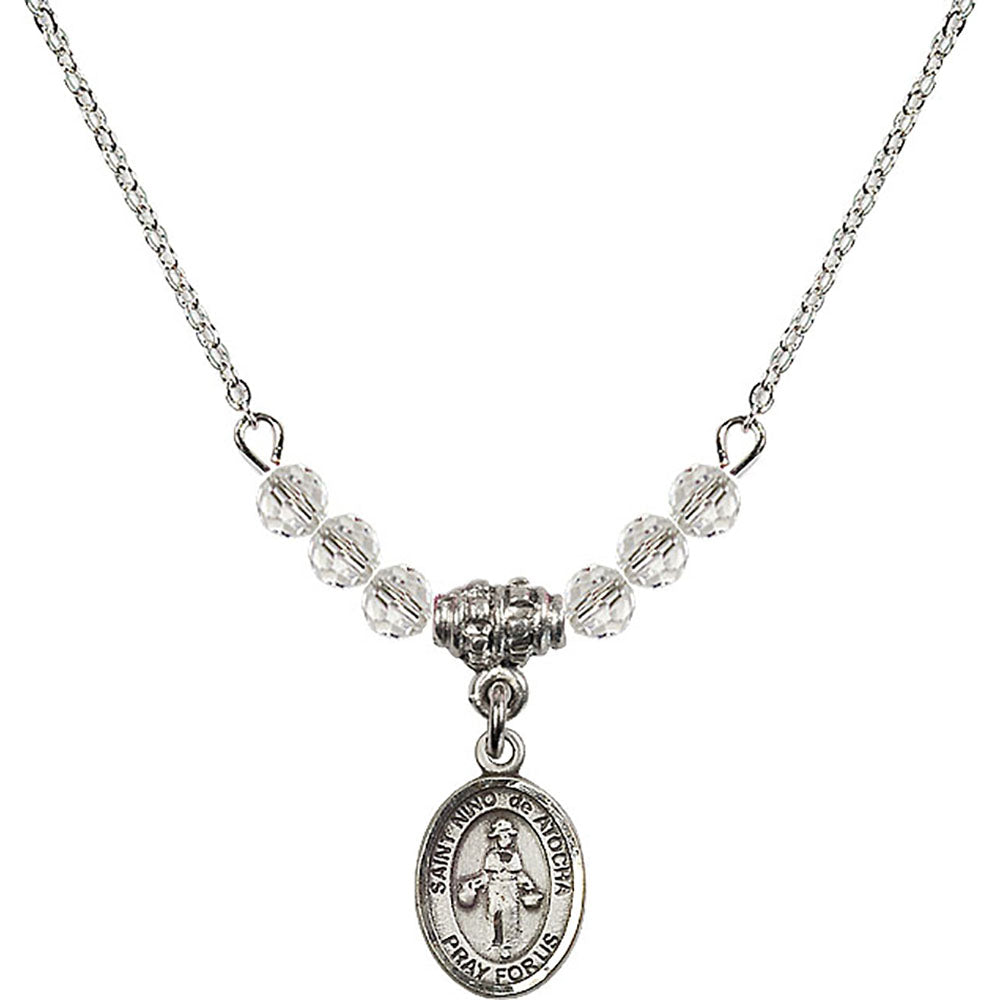 Sterling Silver Saint Nino de Atocha Birthstone Necklace with Crystal Beads - 9214