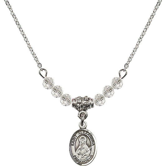 Sterling Silver Saint Alexandra Birthstone Necklace with Crystal Beads - 9215