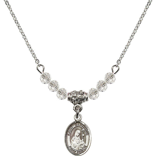 Sterling Silver Saint Gertrude of Nivelles Birthstone Necklace with Crystal Beads - 9219