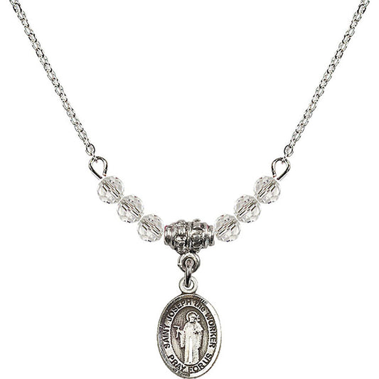 Sterling Silver Saint Joseph the Worker Birthstone Necklace with Crystal Beads - 9220