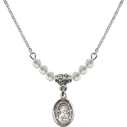 Sterling Silver Our Lady of Perpetual Help Birthstone Necklace with Crystal Beads - 9222
