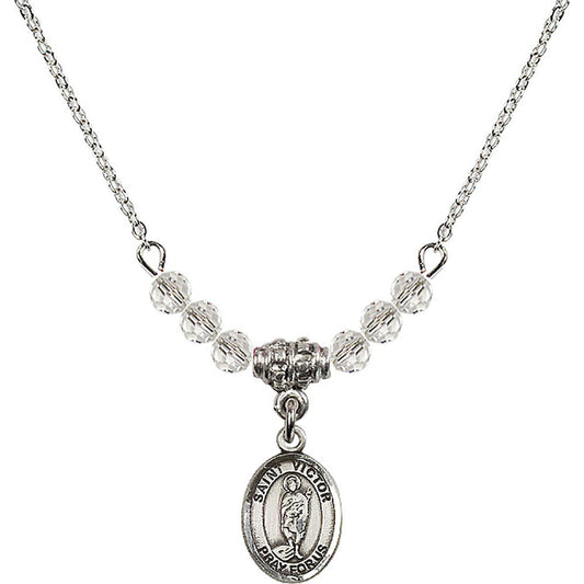 Sterling Silver Saint Victor of Marseilles Birthstone Necklace with Crystal Beads - 9223