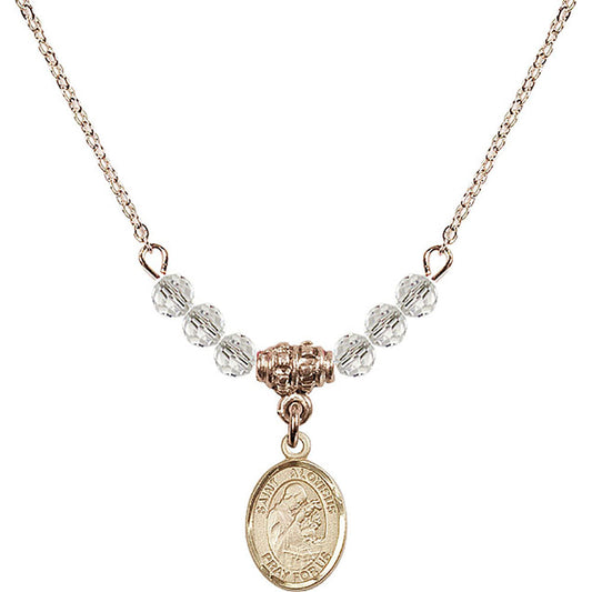 14kt Gold Filled Saint Aloysius Gonzaga Birthstone Necklace with Crystal Beads - 9225