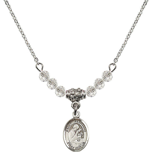 Sterling Silver Saint Aloysius Gonzaga Birthstone Necklace with Crystal Beads - 9225