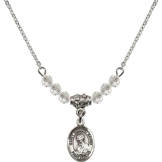Sterling Silver Saint Dominic Savio Birthstone Necklace with Crystal Beads - 9227