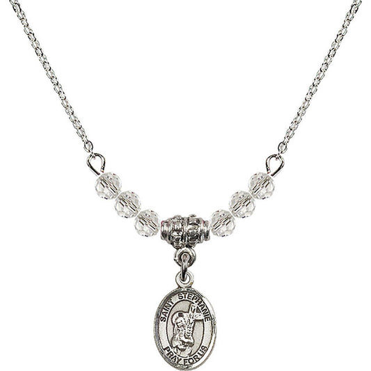 Sterling Silver Saint Stephanie Birthstone Necklace with Crystal Beads - 9228