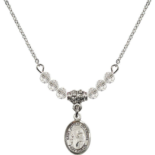Sterling Silver Saint John of the Cross Birthstone Necklace with Crystal Beads - 9231