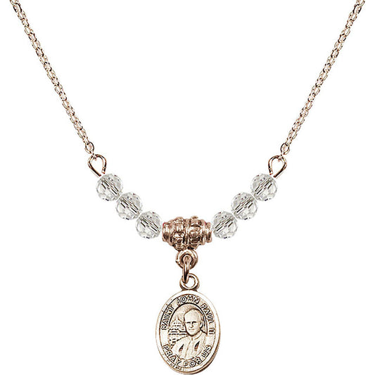 14kt Gold Filled Saint John Paul II Birthstone Necklace with Crystal Beads - 9234