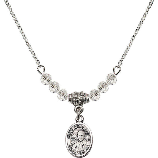 Sterling Silver Saint John Paul II Birthstone Necklace with Crystal Beads - 9234