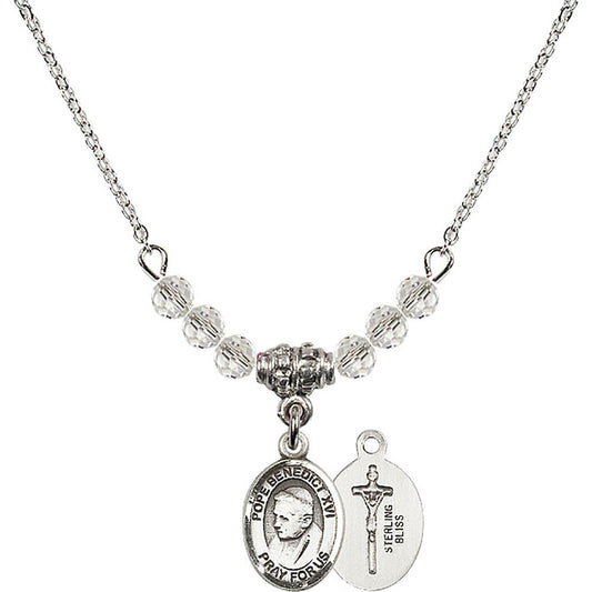 Sterling Silver Pope Emeritace Benedict XVI Birthstone Necklace with Crystal Beads - 9235