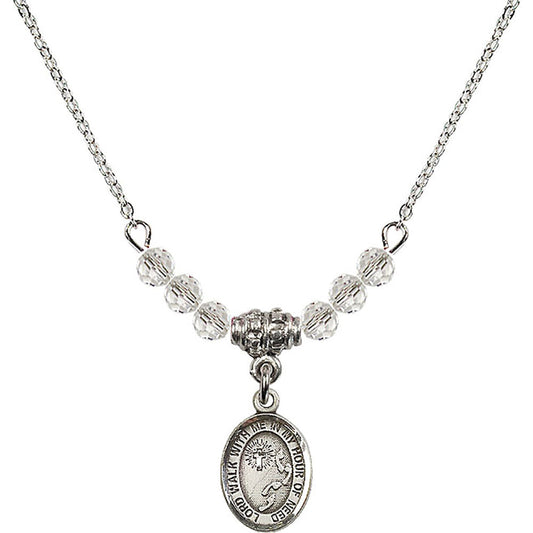 Sterling Silver Footprints / Cross Birthstone Necklace with Crystal Beads - 9237