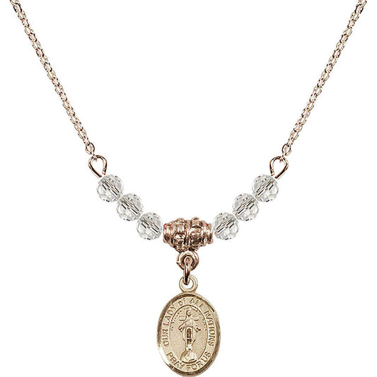 14kt Gold Filled Our Lady of All Nations Birthstone Necklace with Crystal Beads - 9242