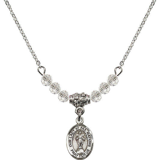 Sterling Silver Our Lady of All Nations Birthstone Necklace with Crystal Beads - 9242