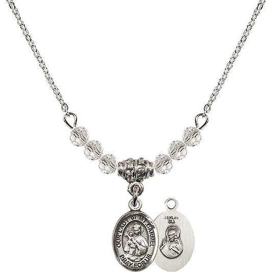 Sterling Silver Our Lady of Mount Carmel Birthstone Necklace with Crystal Beads - 9243