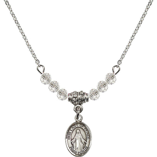 Sterling Silver Our Lady of Peace Birthstone Necklace with Crystal Beads - 9245