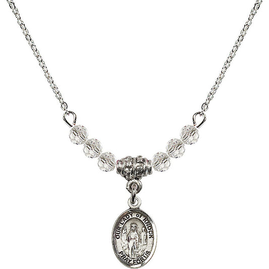Sterling Silver Our Lady of Knock Birthstone Necklace with Crystal Beads - 9246