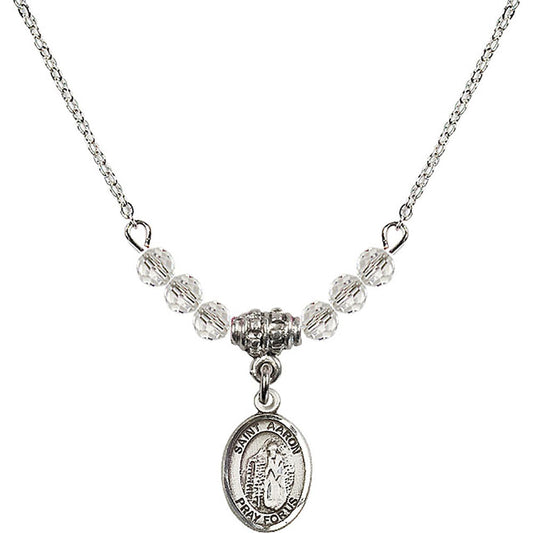 Sterling Silver Saint Aaron Birthstone Necklace with Crystal Beads - 9254