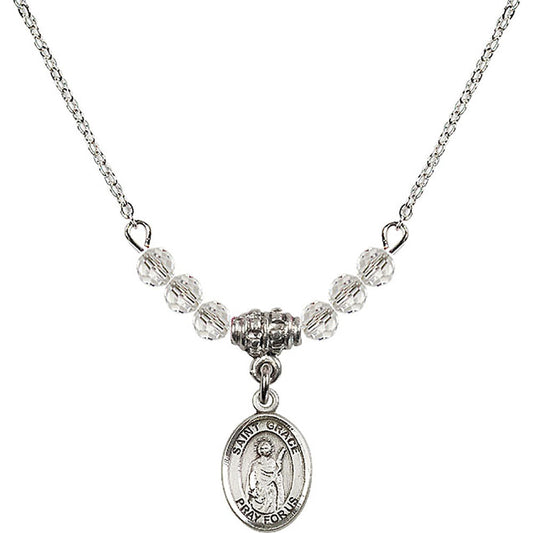 Sterling Silver Saint Grace Birthstone Necklace with Crystal Beads - 9255