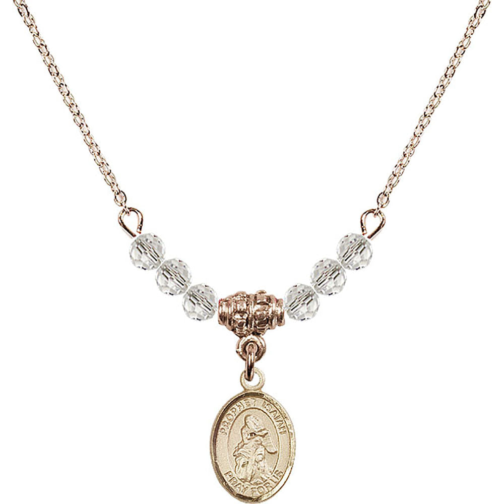 14kt Gold Filled Saint Isaiah Birthstone Necklace with Crystal Beads - 9258