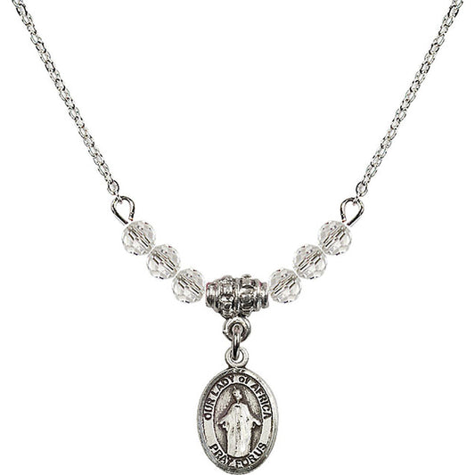 Sterling Silver Our Lady of Africa Birthstone Necklace with Crystal Beads - 9269