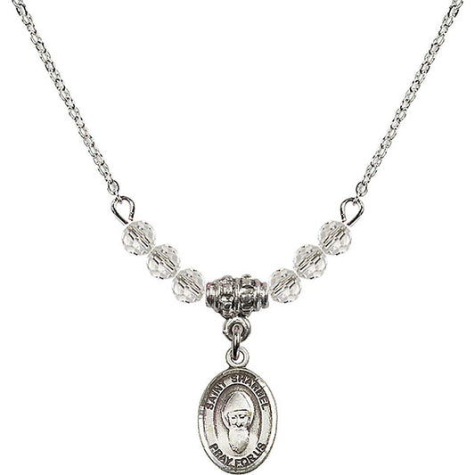 Sterling Silver Saint Sharbel Birthstone Necklace with Crystal Beads - 9271