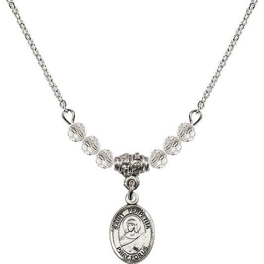 Sterling Silver Saint Perpetua Birthstone Necklace with Crystal Beads - 9272