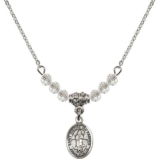Sterling Silver Saint Isidore the Farmer Birthstone Necklace with Crystal Beads - 9276