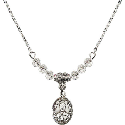 Sterling Silver Blessed Pier Giorgio Frassati Birthstone Necklace with Crystal Beads - 9278