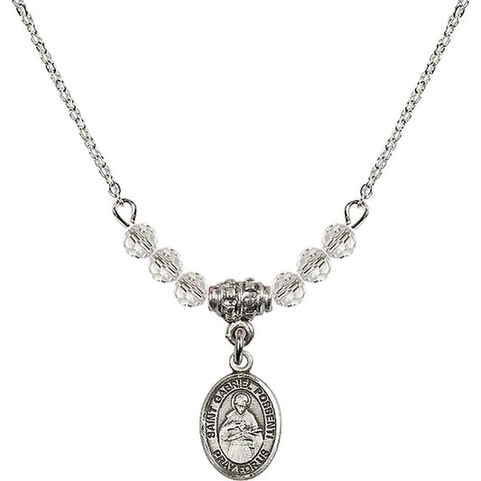 Sterling Silver Saint Gabriel Possenti Birthstone Necklace with Crystal Beads - 9279
