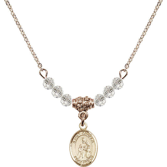 14kt Gold Filled Saint Angela Merici Birthstone Necklace with Crystal Beads - 9284