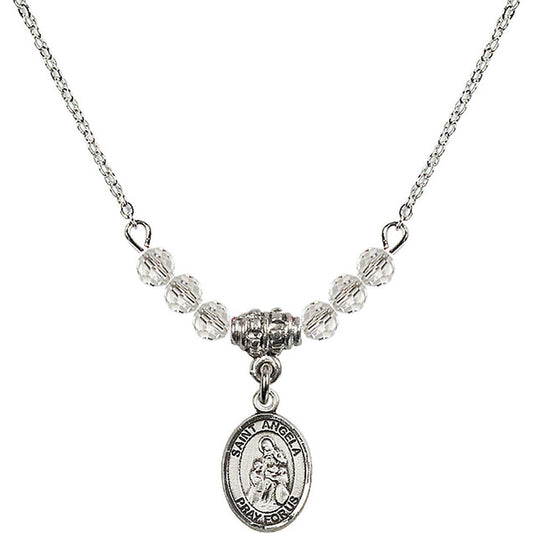 Sterling Silver Saint Angela Merici Birthstone Necklace with Crystal Beads - 9284