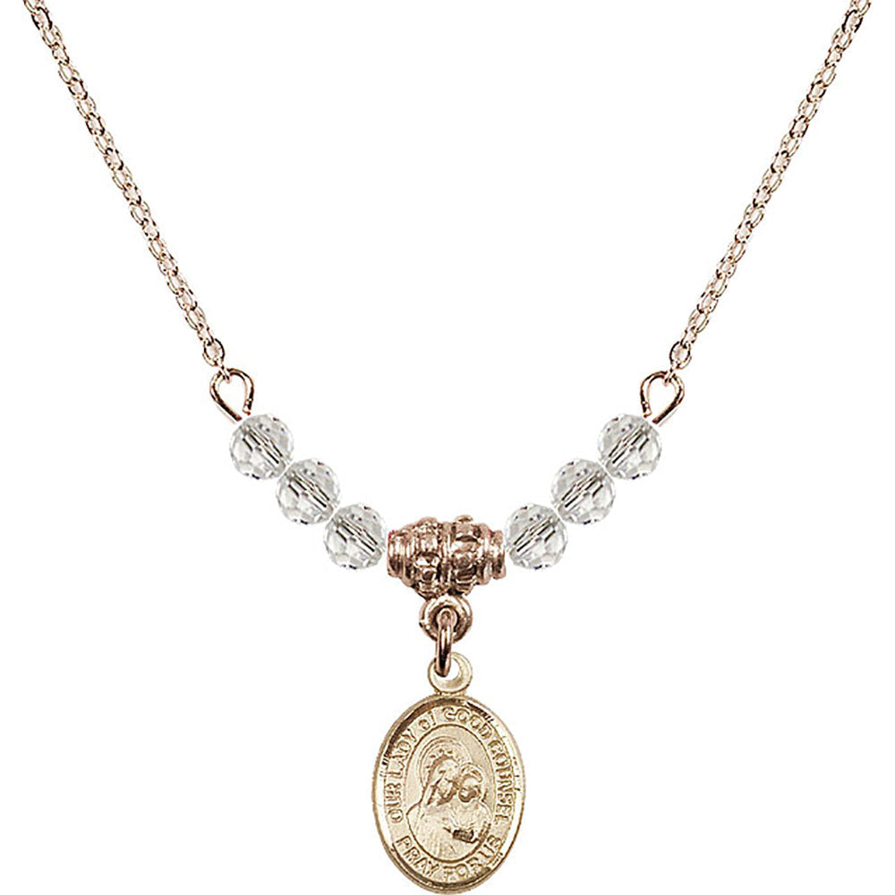 14kt Gold Filled Our Lady of Good Counsel Birthstone Necklace with Crystal Beads - 9287
