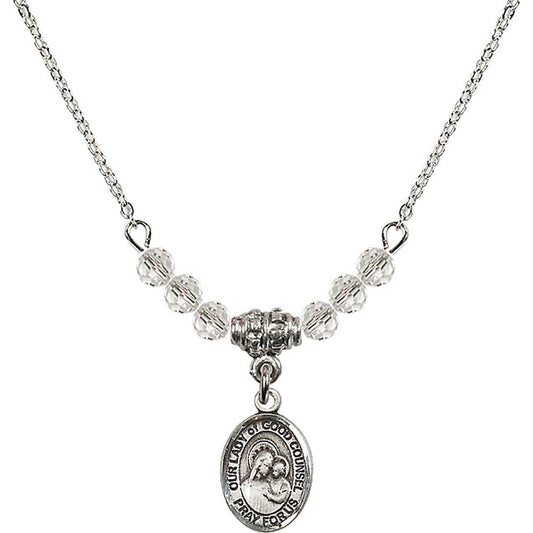 Sterling Silver Our Lady of Good Counsel Birthstone Necklace with Crystal Beads - 9287