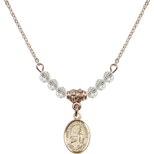 14kt Gold Filled Our Lady of Lourdes Birthstone Necklace with Crystal Beads - 9288