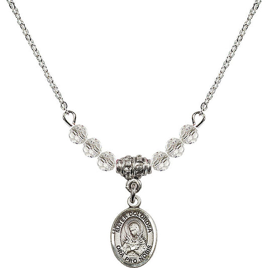 Sterling Silver Mater Dolorosa Birthstone Necklace with Crystal Beads - 9290